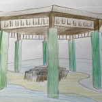 藝術(shù)家的手稿描繪八角亭的構(gòu)想，從結(jié)構(gòu)到色彩，逐步勾勒出空間未來的樣貌。