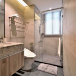 大理石砌成的洗手臺紋理與光澤清新可見，顯現(xiàn)主人淡雅而不俗的品味。