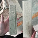 高溫窯烤就像一場(chǎng)火煉，使磚體產(chǎn)生結(jié)構(gòu)上的變化，讓磁磚的底蘊(yùn)變得更加堅(jiān)實(shí)與穩(wěn)固。（右邊為窯烤前，左邊為窯烤後）