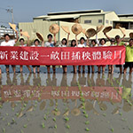 半晌片刻已完成一小區(qū)塊。就像畢業(yè)生高舉學(xué)士帽般，我們則是高舉斗笠象徵契作順利。